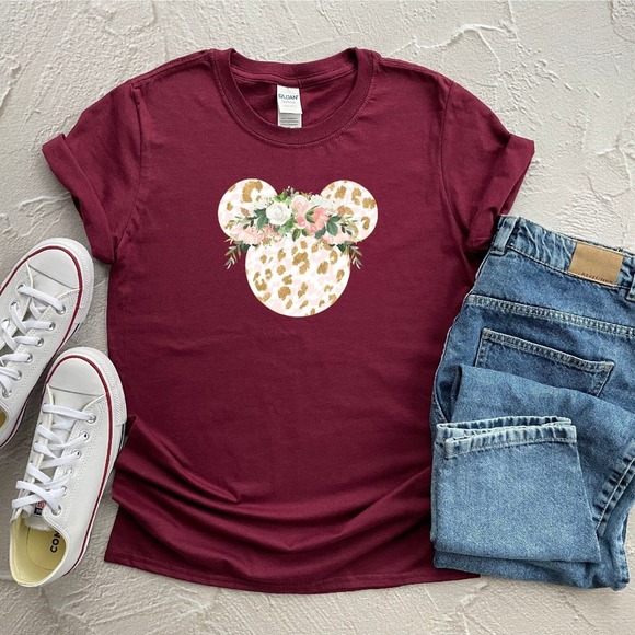 Disney Floral Shirt, Minnie Leopard Shirt ,Disney Shirt, Mickey Shirt - Picture 1 of 2